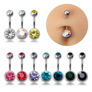 Stainless Steel Body Piercing Externally Treaded Double Jeweled Belly Button Rings Jewelry for Woman