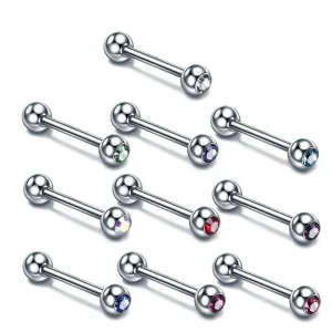 Stainless Steel Body Piercing Jewelry Crystal Decoration External Screw Ball Round Beads Barbell Tongue Ring