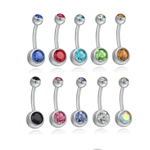 Stainless Steel Double Jeweled Body Jewelry Belly Button Ring