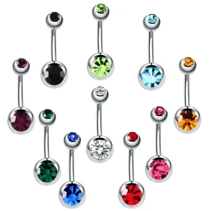 Stainless Steel Externally Threaded 14G Double Gems Belly Button Piercing