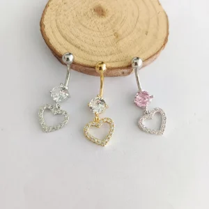 Stainless Steel Gold Silver Heart Navel Rings Belly Piercing Zircon Body Jewelry