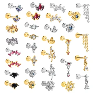 Stainless Steel Labret Lip Piercing Silver Pvd Gold Plated Color Zircon Flat Back Studs