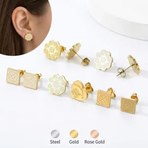 Stainless Steel Mini Size Custom Shape The Miao Nationality Diamond Floral Shape Dembossed Dragon Totem Earring Stud