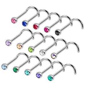 Stainless Steel Nose Screw Jeweled CZ Nose Stud Ring Body Piercing Jewelry