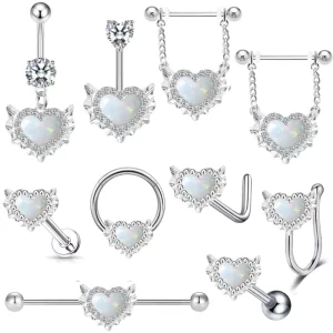 Stainless Steel Opal Heart Belly Chain Rings Silver Plated Wedding Engagement Navel Piercing Jewelry