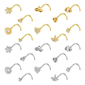 Stainless Steel Round Zircon Body Piercing 5 shaped Curved Nose Nail For Unisex