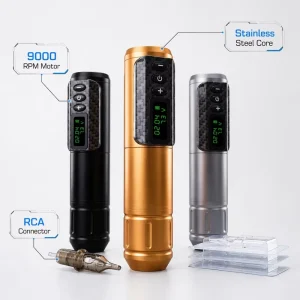 Stainless Steel Tattoo Machine 7000-9000 RPM Coreless Motor RCA Pen for Cartridge Needles