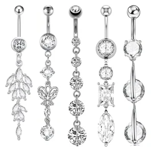 Stainless Steel Zircon Butterfly Heart Dangle Navel Ring Sexy Belly Button Ring Piercing Body Jewelry For Women