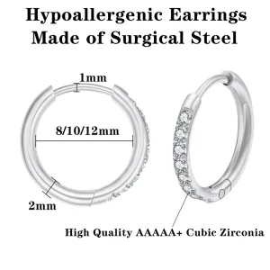 Stainless Steel Zircon Jeweled Huggie Hoop Earrings Studs Cartilage Helix Piercing Trendy Body Jewelry
