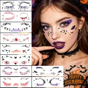Star Moon Clown Eye Makeup Stickers Temporary Face Tattoo Decals for Masquerade Carnival Festival Costume Accessories