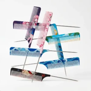 Steel Needle Rat Tail Comb with Colorful Art Prints, 5mm Thick, Heat Resistant