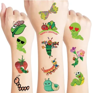 Stock Caterpillar Tattoos 8 Sheets Hungry Insect Water Resistant Temporary Tattoo Stickers for Birthday Decorations Favors