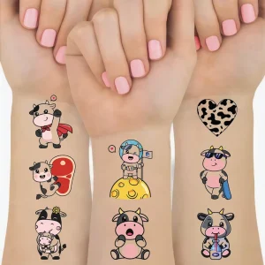 Stock Cow Farm Tattoos 8 Sheets Cute Farm Animal Water Resistant Temporary Tattoo Stickers for Birthday Decorations Favors
