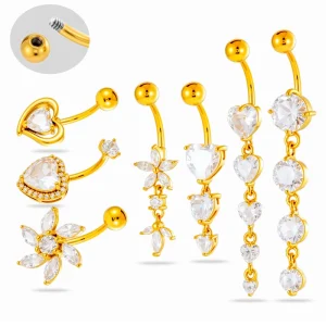 Summer Beach Belly Button Ring Hypoallergenic Gold Plated Jewelry Navel Piercing Multiple Zircon Long Dangle Navel Rings