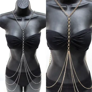 Summer Sexy Full Rhinestone Crystal Jewelry Simple Design Back Neck Harness Bikini Body Chain for Beach