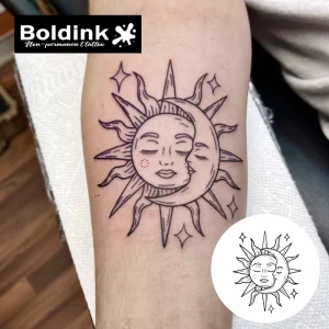 Sun Moon Face Celestial Arm Body Art Elegant Waterproof Long Lasting 2 Weeks Herbal Juice Ink Semi Permanent Tattoo Sticker