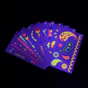 Super Bright Reusable Temporary Tattoo Sticker Glow Dark UV Neon Face Body Stickers PVC Material for Parties Decoration