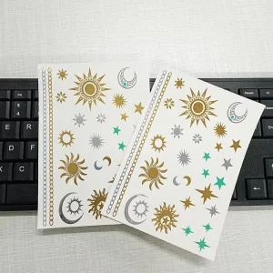 Super Metallic Gold Silver Black Tattoo Stickers Jewelry Temporary Bling Sun Star Tattoo Sticker Sheet