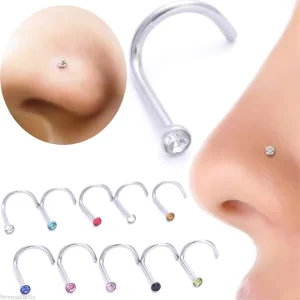 Surgical Steel Mixed Colors Jeweled Nose Screw Studs for Women