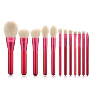 Synthetic Hair Small Blue and Hot Pink Wooden Handle Blush Smudge Makeup Brush Set