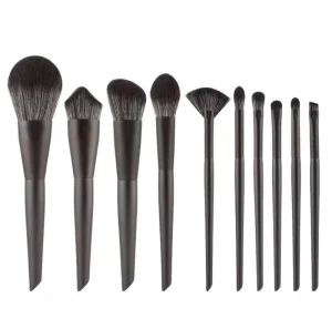 Synthetic Wood Handle 10-Piece Blusher and Face Makeup Brush Set