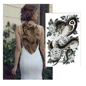TB Easy Tatt Waterproof Full Back Tiger Dragon Large Tattoo Stickers Temporary Back Black 320x480mm CE Certified Lasting