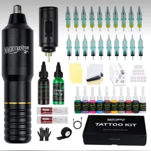TB1002KIT Tattoo Pen & Machine Set Full Tattoo Equipment Kit with Embroidery Motor Black CE Certified