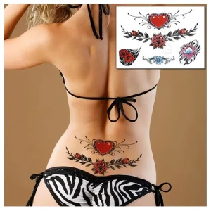 TH Series Heart Flower Back Waist Girls Tattoo Sticker Belly Sexy Woman Body Temporary Tattoos 62x420mm Lasting 3-7 Days