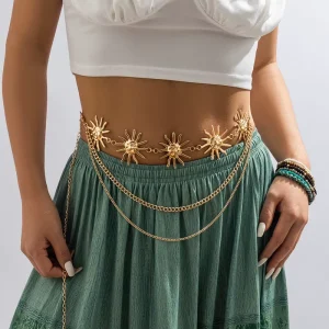 Tassel Chunky Punk Gold Silver Sunflower Body Chain Belly Chain for Women Bikini Body Jewelry