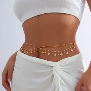 Tassel Layered 18K Gold Body Chains for Women Seashell Charm Rhinestone Belly Chain Bikini Body Jewelry Chains