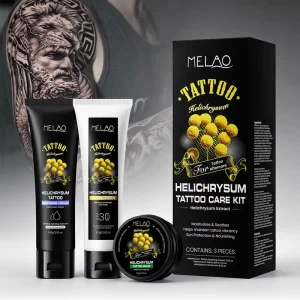 Tattoo Aftercare Collection with Helichrysum Soothing Cream, Repair Balm, Sun Protection, Skin Healing and Recovery