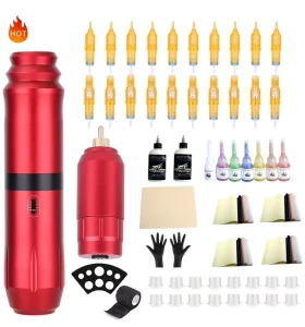 Tattoo Beginner Kit Pen Logo Custom Complete Kit Wireless Power Supply Tattoo Machine Kit