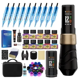 Tattoo Gun Kit 1600mAh with 20PCS Tattoo Cartridge Needles for Beginners and Artists