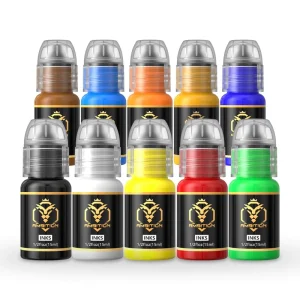 Tattoo Ink Kit 10 Mixed 1/2 Oz 15ml Bottles Color Professional Pigment Set Supply for Beginners and Pro Artists