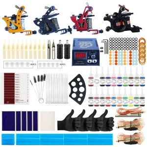 Tattoo Machines Kit Gun With Inks Power Supply Tattoo Grips Complete Tattoo Set Accessories Supplies Body Art Tools
