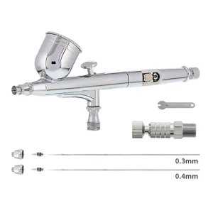 Tattoo Makeup Nail Gravity Feed Dual Action Airbrush Kit Air Brush Painting Set with 0.30 0.4mm Needles