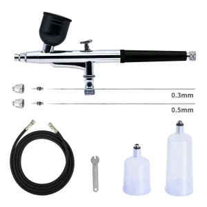 Tattoo Makeup & Nail Model Art Hobby Air Brush Painting Set 0.3mm/0.5mm ABS Needles & Air Hose with Gravity Feed Type Compressor