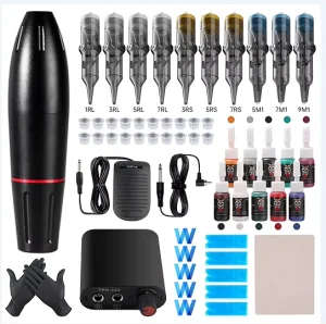 Tattoo Pen Machine Kit Cartridge Needles PMU Rotary Gun Machine Mini Power Supply for Beauty and Salon