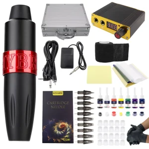 Tattoo Rotary Machine Kit with DC Interface Needle Cartridges Power Supply for Body Art
