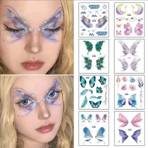 Tattoo Sticker Fine Glitter Butterfly Transfer Customizable Makeup Sticker Performance Face Painting Purple Blue Green Eyelid