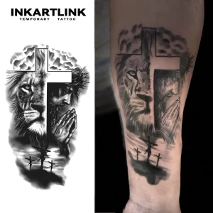 Tattoo Sticker for Body Paper Lion Jesus Cross Waterproof Eco-Friendly Long Lasting 15 Days Bulk