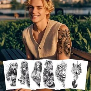 Tattoo Stickers Arm Body Wolf Bear tiger Image Colorful Totem Waterproof Customization Adult Female Male Art Paper Temporary