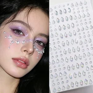 Teardrop Rhinestone Stick On Face Jewels Multi Shape Acrylic Crystal Eye Body Gem Tattoos For Mermaid Cosplay & Music Festival