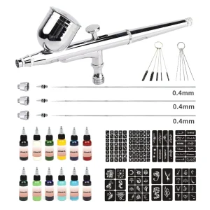 Temporary Airbrush Tattoo Kit with Tattoo Pigment and Stencil