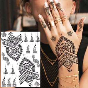 Temporary Black Henna Hand Tattoo Sticker Temporary Tattoo Sticker for Men and Women