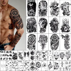Temporary Body Tattoos Stickers Black Tattoos Waterproof Realistic Design for Adults Party Halloween Costume