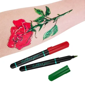 Temporary Glitter Color Body Skin Art Pen With Stencil DIY Drawing Washable Tattoo Skin Marker Pen