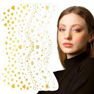 Temporary Metallic Gold and Silver Foil Glitter Freckles Sticker Tattoos for Women