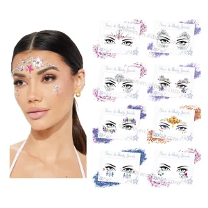 Temporary Tattoo Acrylic Gem Crystal Face Stickers Self Adhesive Rhinestone Body Jewelry Sticker