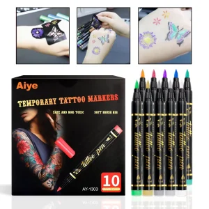 Temporary Tattoo Pen Set with Stickers Stencils Safe Washable Tattoo Markers Body Art for Kids Face Arm Body Makeup